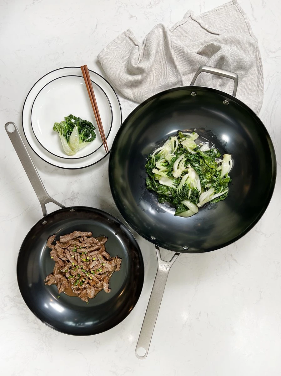 Saveur Selects Pannenset - Carbon Steel (Wokpan ø 35 Cm + Koekenpan ø 30 Cm) - Inductie En Alle Andere Warmtebronnen 4 Saveur Selects Pannenset - Carbon Steel (Wokpan ø 35 Cm + Koekenpan ø 30 Cm) - Inductie En Alle Andere Warmtebronnen - Afbeelding 4