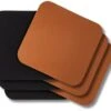 Jay Hill Onderzetters - Vegan Leer - Zwart / Cognac - Dubbelzijdig - 10 X 10 Cm - 6 Stuks
