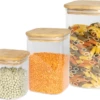 Sareva Voorraadpotten - Glas / Bamboe - 3 Delige Set