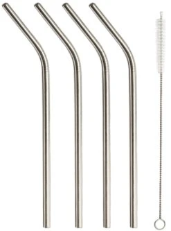 Sareva Herbruikbare Rietjes - Met Borstel - RVS - Gebogen - 4 Stuks -Le Creuset Winkel Sareva Rietjes gebogen RVS