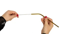 Sareva Herbruikbare Rietjes - Met Borstel - Goud - Gebogen - 4 Stuks -Le Creuset Winkel product hand 4 scaled